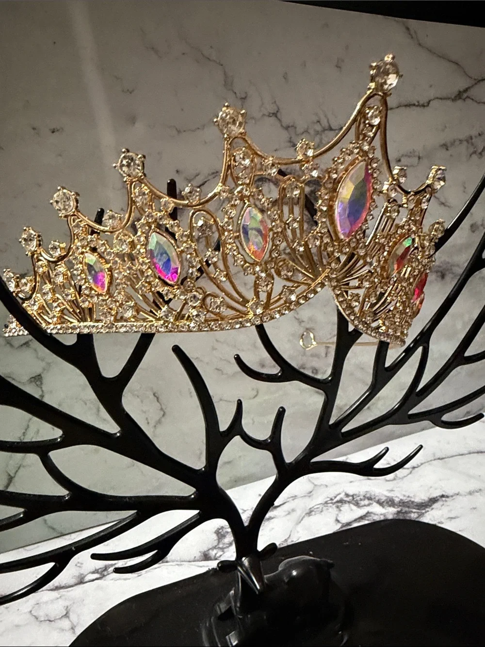 Gold Tiara with Iridescent Rhinestone Accents NWT